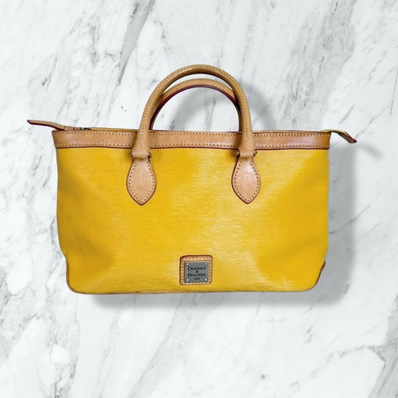 Dooney & Bourke Handbags - Dooney & Bourke Yellow and Tan Satchel with Structured Design